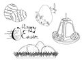 Oloring pages in black and white with Easter pictures for children . Happy Easter lettering, Easter eggs