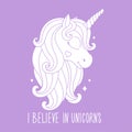 ÃÂ¡oloring pages. Unicorn drawing. I believe in unicorns text. Design for kids. Fashion illustration drawing in modern style for