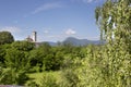 Olot, Spain, May 1, 2020 - Sant Francesc Church on Volca Montsacopa