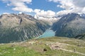 Olpererhutte, Austria - Aug 7, 2020: View of Schlegeisspeicher glacier reservoir in summer time