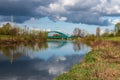 Olse river with railway bridge over in Karvina city in Czech republic Royalty Free Stock Photo