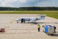 13/09/2021. Olsztyn-Mazury Airport, Poland. United States Air Force Europe USAFE Gates Learjet 40096 jet plane. Royalty Free Stock Photo