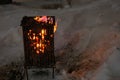 Olsztyn, Poland - February 8, 2021 - Frosty Winter in Olsztyn seeded hand heater at bus stops