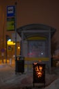 Olsztyn, Poland - February 8, 2021 - Frosty Winter in Olsztyn seeded hand heater at bus stops