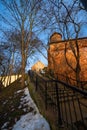 Olsztyn, Poland - 24 February 2021 - twisted stairs in the castle park in Olsztyn