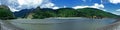 Panorama of the Olt river and Cozia mountain 