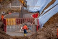 Oltre il Colle Colle Bergamo Italy 2017 Carpentry workers to build sewage purifiers