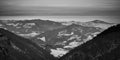 Oltrepo Pavese winter panorama. Black and white photo Royalty Free Stock Photo