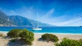 Oludeniz beach with blue sea on Mediterranean coast of Turkey Royalty Free Stock Photo