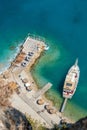 Mediterranean coastline and tourist boat in Kidrak neighbourhood of Oludeniz beach resort in Mugla province of Turkey Royalty Free Stock Photo