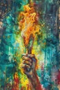 Olyimpic fire torch burning. Generative Ai Royalty Free Stock Photo