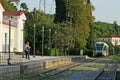 Olympia, Greece, 17 July 2018, A train arrives in the small railway station of Olympia Royalty Free Stock Photo