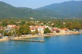 Aerial view of Olimpiada Village and its beach, Chalkidiki, Greece Royalty Free Stock Photo