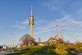 Olympiahalle with Olympic Tower in the Olympic Park in Munich, Germany