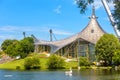 Olympiapark or Olympic Park in summer. It is tourist attraction of Munich. Scenic view of architecture design