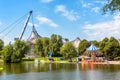 Olympiapark or Olympic Park in summer. It is a tourist attraction of Munich. Scenic view of kids amusement area