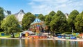 Olympiapark or Olympic Park in summer. It is a tourist attraction of Munich. Scenic view of kids amusement area