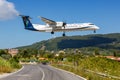 Olympic Air Bombardier DHC-8-400 airplane Skiathos airport in Greece Royalty Free Stock Photo