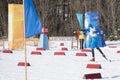 Olympic athlete from the team at the finish at the mass start in the men`s 15 km 15 km Skiathlon winter