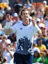 Olympic champion Andy Murray of Great Britain celebrates victory after men`s singles semifinal of the Rio 2016 Olympic Games Royalty Free Stock Photo