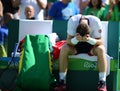 Olympic champion Andy Murray of Great Britain celebrates victory after men`s singles semifinal of the Rio 2016 Olympic Games Royalty Free Stock Photo