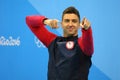 Olympic Champion Anthony Ervin of United States during medal ceremony after Men`s 50m Freestyle final of the Rio 2016 Olympics