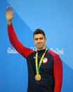 Olympic Champion Anthony Ervin of United States during medal ceremony after Men`s 50m Freestyle final of the Rio 2016 Olympics