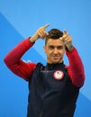 Olympic Champion Anthony Ervin of United States during medal ceremony after Men`s 50m Freestyle final of the Rio 2016 Olympics