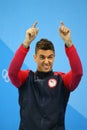 Olympic Champion Anthony Ervin of United States during medal ceremony after Men`s 50m Freestyle final of the Rio 2016 Olympics