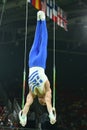 Olympic champion Eleftherios Petrounias of Greece competes at the Men`s Rings Final on artistic gymnastics competition at Rio