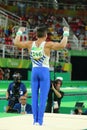 Olympic champion Eleftherios Petrounias of Greece competes at the Men`s Rings Final on artistic gymnastics competition at Rio