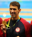 Olympic champion Michael Phelps of USA celebrates victory at the Men's 4x100m medley relay of the Rio 2016 Olympic Games