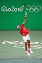 Olympic champion Rafael Nadal of Spain in action during men`s doubles round 3 of the Rio 2016 Olympic Games Royalty Free Stock Photo