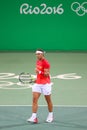 Olympic champion Rafael Nadal of Spain in action during men`s doubles round 3 of the Rio 2016 Olympic Games Royalty Free Stock Photo