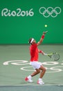 Olympic champion Rafael Nadal of Spain in action during men`s doubles round 3 of the Rio 2016 Olympic Games Royalty Free Stock Photo