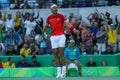Olympic champion Rafael Nadal of Spain in action during men`s singles semifinal match of the Rio 2016 Olympic Games Royalty Free Stock Photo