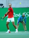 Olympic champion Rafael Nadal of Spain in action during men`s singles semifinal of the Rio 2016 Olympic Games Royalty Free Stock Photo