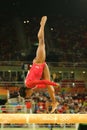 Olympic champion Simone Biles of United States competes at the final on the balance beam women`s artistic gymnastics at Rio 2016 Royalty Free Stock Photo