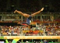 Olympic champion Simone Biles of United States competing on the balance beam at women's all-around gymnastics qualification