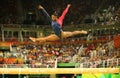 Olympic champion Simone Biles of United States competing on the balance beam at women's all-around gymnastics qualification