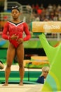 Olympic champion Simone Biles of United States before final competition on the balance beam women`s artistic gymnastics Rio 2016 Royalty Free Stock Photo