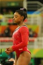 Olympic champion Simone Biles of United States before final competition on the balance beam women`s artistic gymnastics Rio 2016 Royalty Free Stock Photo