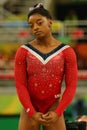 Olympic champion Simone Biles of United States before final competition on the balance beam women`s artistic gymnastics Rio 2016 Royalty Free Stock Photo