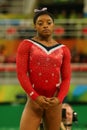 Olympic champion Simone Biles of United States before final competition on the balance beam women`s artistic gymnastics Rio 2016