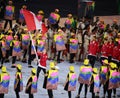 Olympic champion trampoline gymnast Rosie MacLennan carrying Canadian flag leading the Olympic team Canada in the Rio 2016 Opening