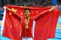 Olympic champion Yang Sun of China during medal ceremony after Men`s 200m freestyle of the Rio 2016 Olympics