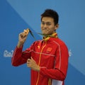 Olympic champion Yang Sun of China during medal ceremony after Men`s 200m freestyle of the Rio 2016 Olympics
