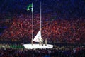 The Olympic Flag in the Maracana Olympic stadium during the opening ceremony of Rio 2016 Summer Olympic Games in Rio de Janeiro Royalty Free Stock Photo