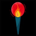 Olympic flame in flat style Torch icon isolated on black background. The fire. Olympic Games symbol. A flaming figure