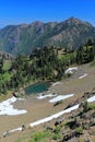 Olympic National Park, Washington State, Mountain Tarn and Summer Snow from Hurricane Hill in the Olympic Mountains, USA